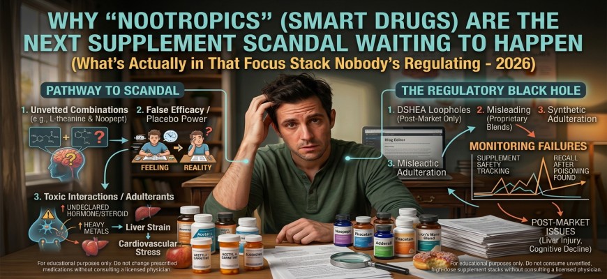 Why "Nootropics" (Smart Drugs) Are the Next Supplement Scandal Waiting to Happen — What's Actually in That Focus Stack Nobody's Regulating (2026)